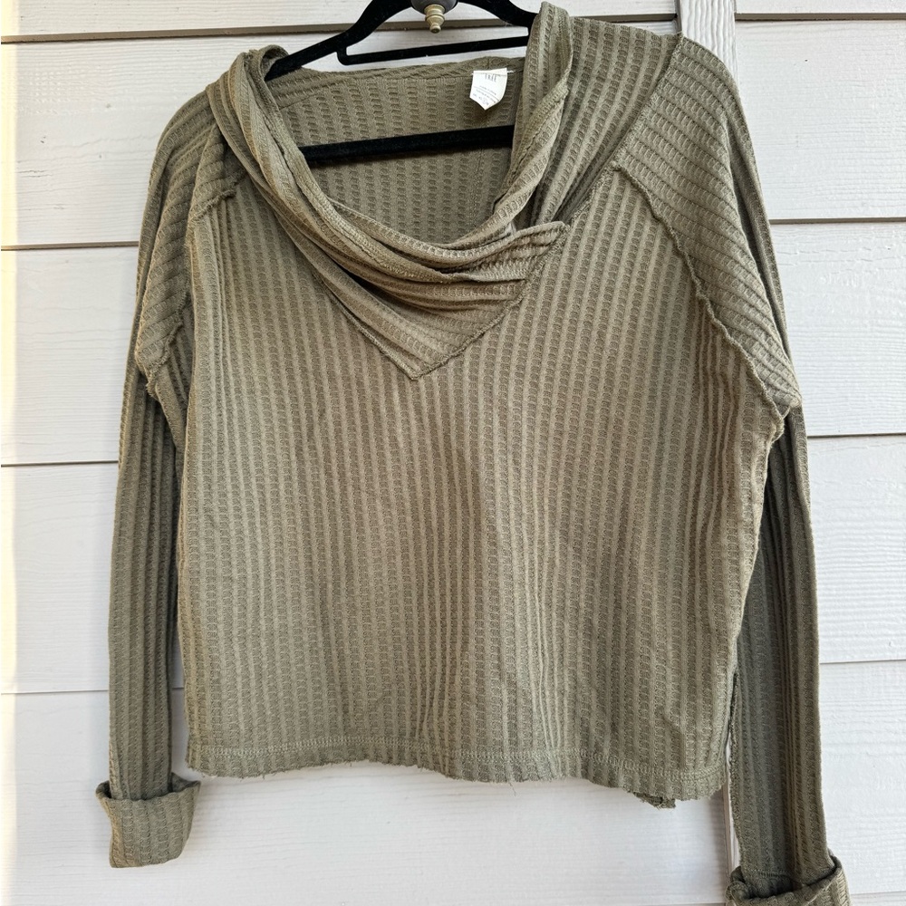 Free People Olive waffle knit top